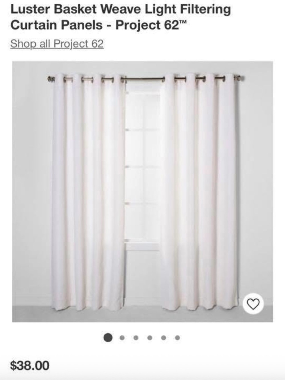 NWT Project 62 white luster basket weave light filtering curtains 108”x50”